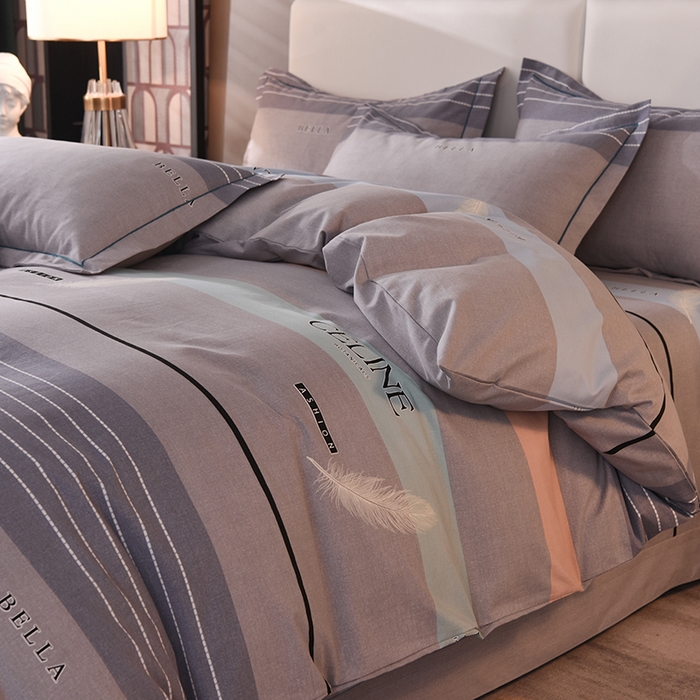 91家纺网 家纺一手货源 找家纺 简如   2025新款全棉磨毛印花四件套 都市时尚-灰