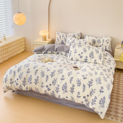 木堇家居 2023新款牛奶绒印花四件套 清风林