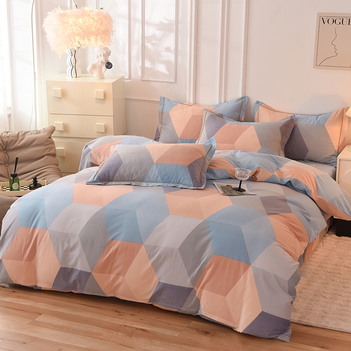 91家纺网 家纺一手货源 找家纺 简如   2025新款全棉磨毛印花四件套 格菱