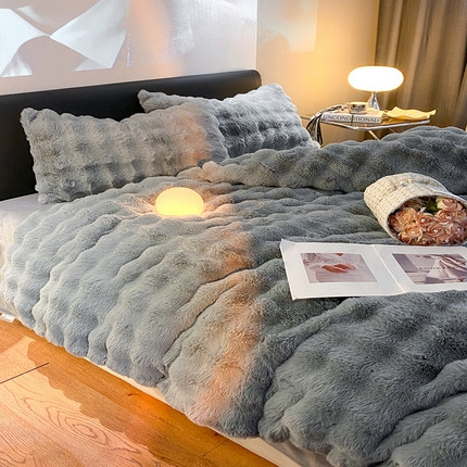 澳梵家居 2023舒芙蕾印花兔兔绒牛奶绒四件套 舒芙蕾-灰色