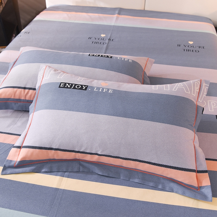 91家纺网 家纺一手货源 找家纺 简如   2025新款全棉磨毛印花四件套 小资生活-蓝