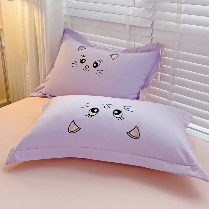 91家纺网 家纺一手货源 找家纺 娜娜 2023新款亲肤柔软水洗磨毛毛巾绣四件套-咪咪猫 咪咪猫-淡紫