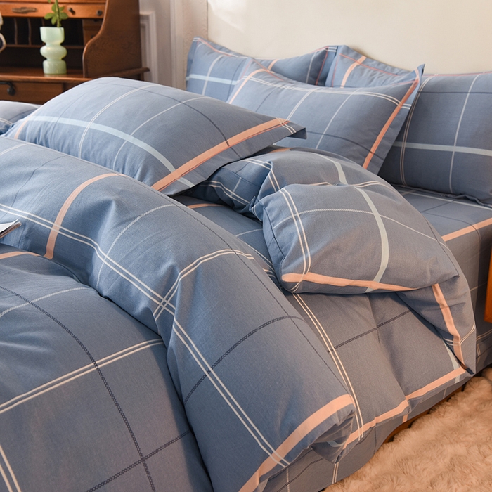 91家纺网 家纺一手货源 找家纺 简如  	2025新款全棉磨毛印花四件套 西索-蓝