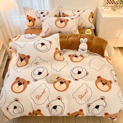 寐居家纺 2023新款小清新印花牛奶绒单被套 公仔熊