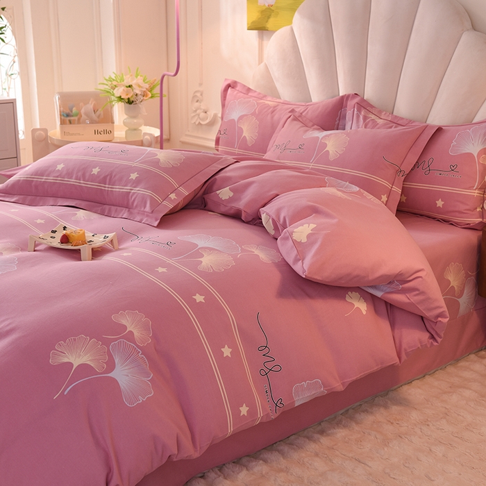 91家纺网 家纺一手货源 找家纺 简如   2025新款全棉磨毛印花四件套 风中倩影-豆沙