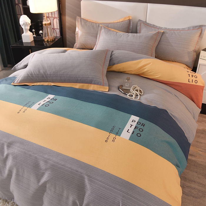 91家纺网 家纺一手货源 找家纺 简如   2025新款全棉磨毛印花四件套 麦凯-蓝