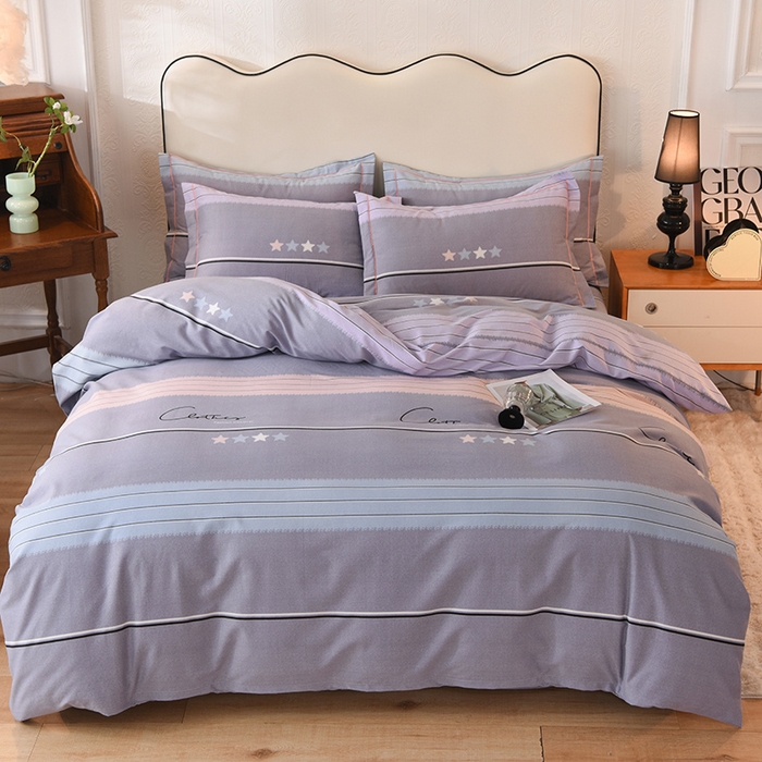 91家纺网 家纺一手货源 找家纺 简如  	2025新款全棉磨毛印花四件套 波尔蓝卡-灰