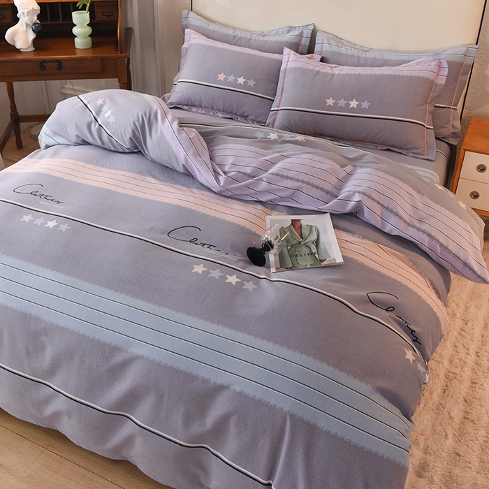 91家纺网 家纺一手货源 找家纺 简如  	2025新款全棉磨毛印花四件套 波尔蓝卡-灰