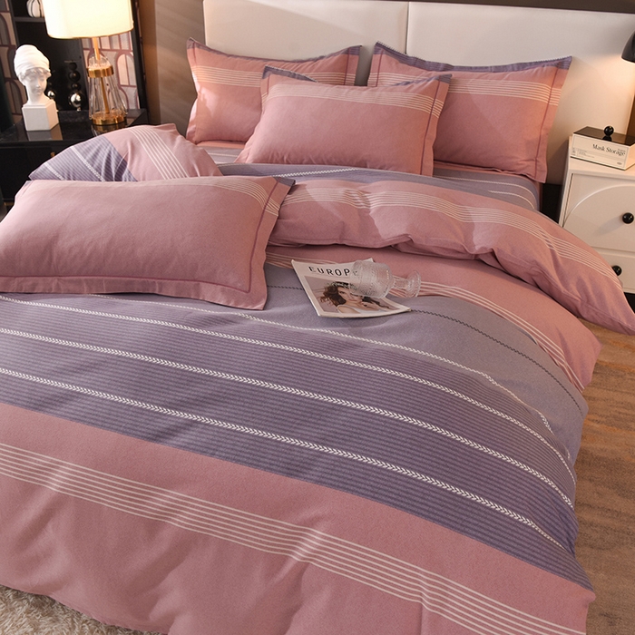 91家纺网 家纺一手货源 找家纺 简如   2025新款全棉磨毛印花四件套 克洛伊-粉