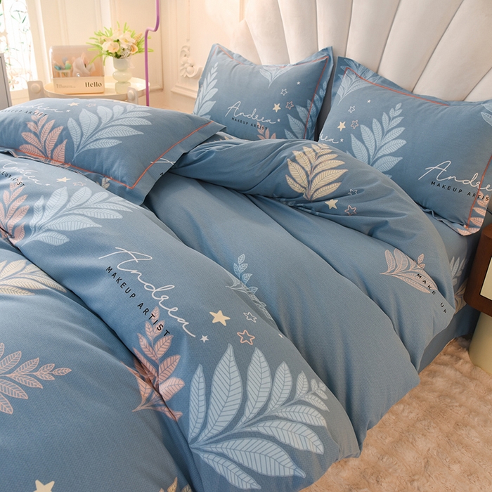 91家纺网 家纺一手货源 找家纺 简如   2025新款全棉磨毛印花四件套 漫步森林-蓝