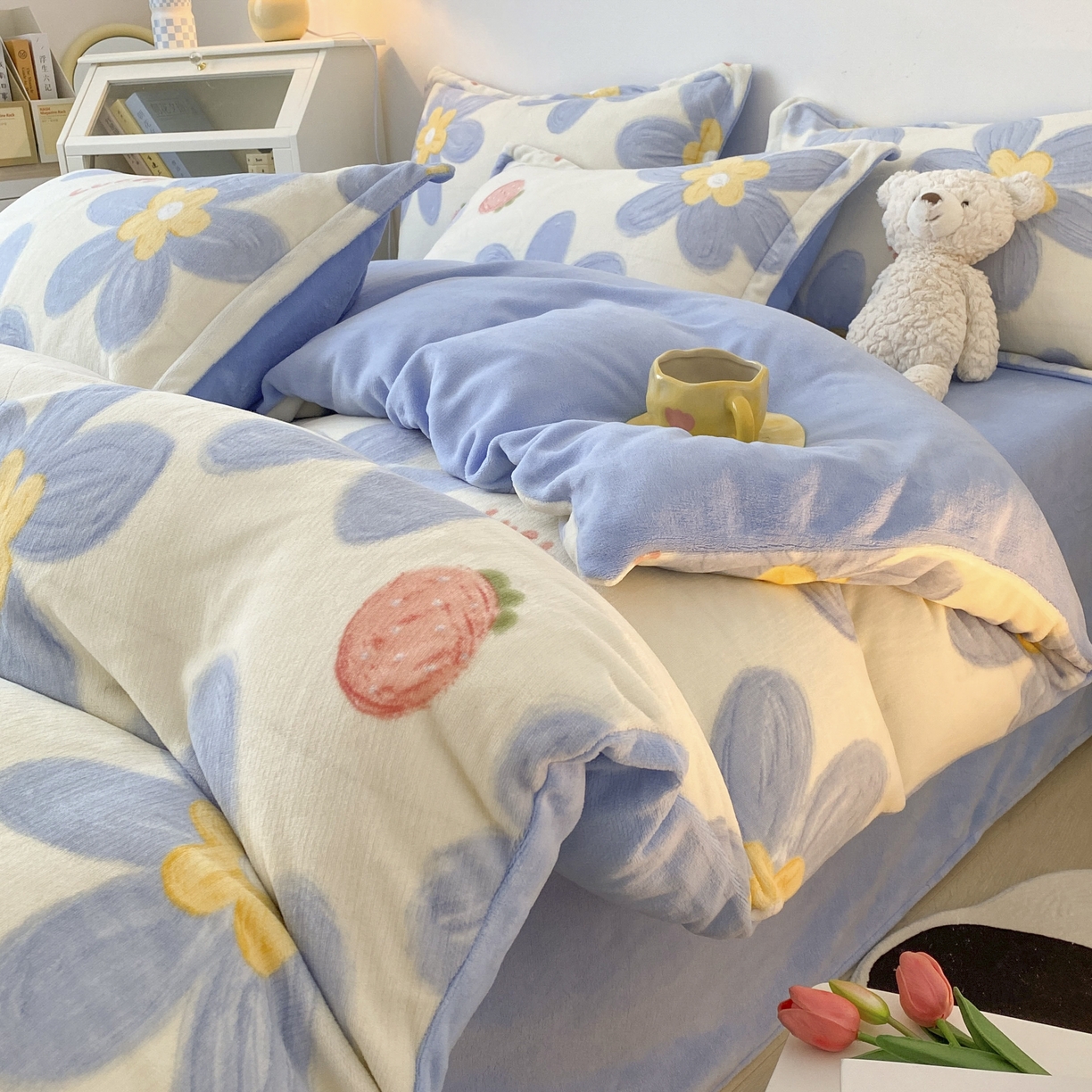 91家纺网 家纺一手货源 找家纺 木堇家居 2023新款牛奶绒印花四件套 幸运兰花