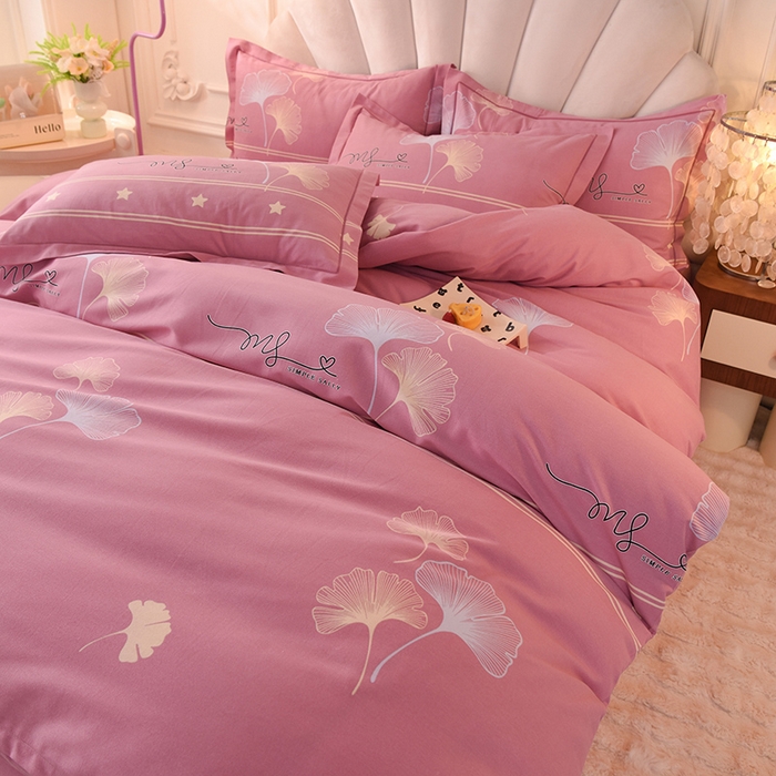 91家纺网 家纺一手货源 找家纺 简如   2025新款全棉磨毛印花四件套 风中倩影-豆沙