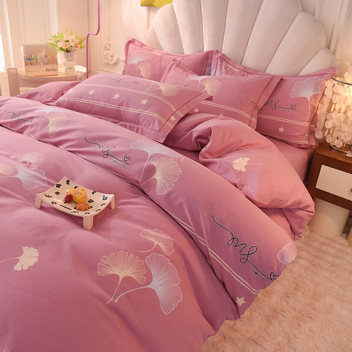 91家纺网 家纺一手货源 找家纺 简如   2025新款全棉磨毛印花四件套 风中倩影-豆沙