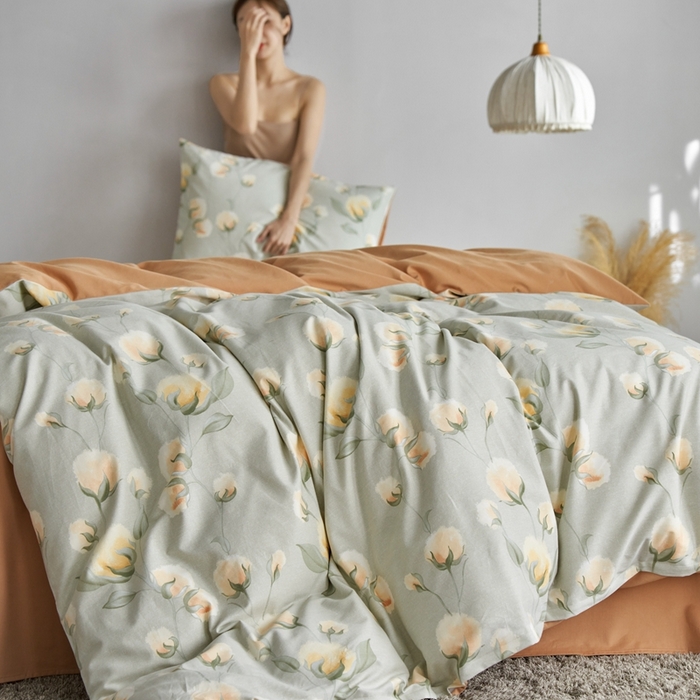 91家纺网 家纺一手货源 找家纺 时年2023新款全棉磨毛印花系列套件-花卉风格 碧秋