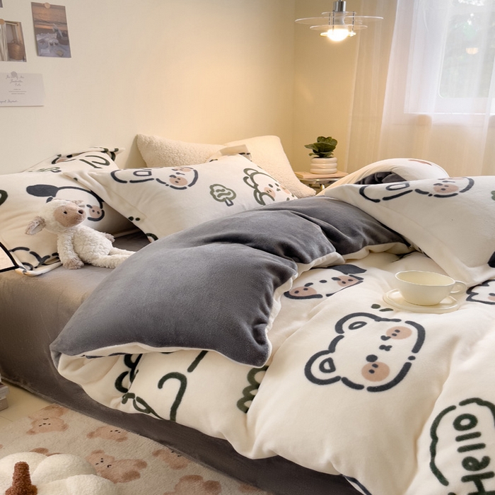 91家纺网 家纺一手货源 找家纺 宅部落 2023新款高克重牛奶绒四件套 欢乐伙伴