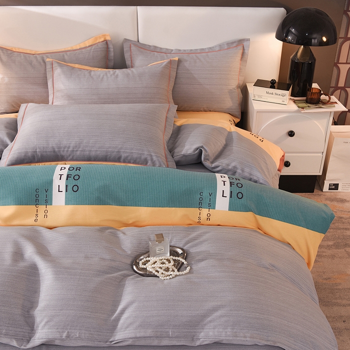 91家纺网 家纺一手货源 找家纺 简如   2025新款全棉磨毛印花四件套 麦凯-蓝