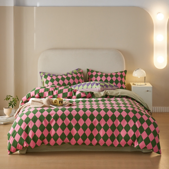 91家纺网 家纺一手货源 找家纺 时年2023新款全棉磨毛印花系列套件-简约风格 晴琳-绿