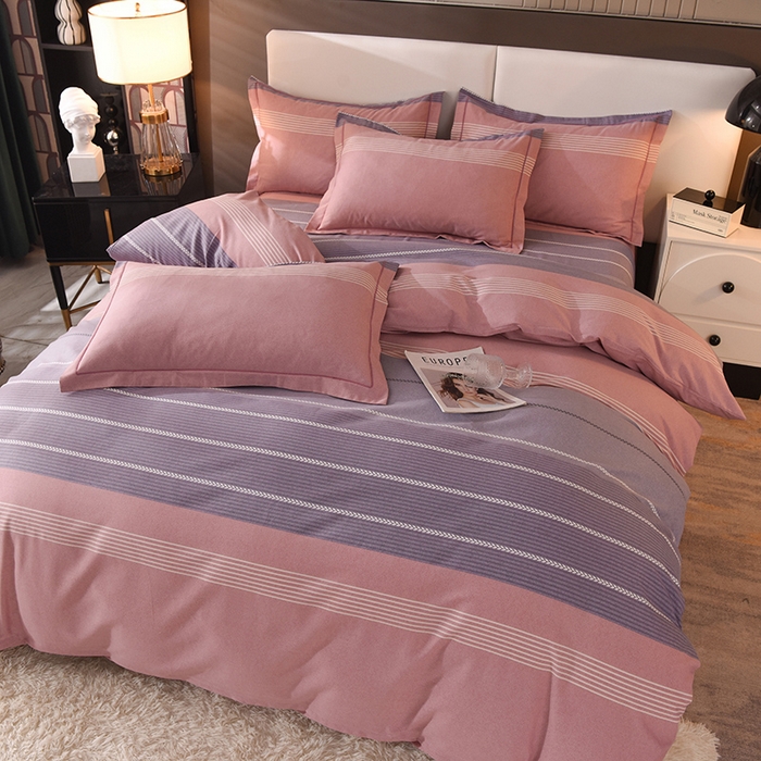 91家纺网 家纺一手货源 找家纺 简如   2025新款全棉磨毛印花四件套 克洛伊-粉