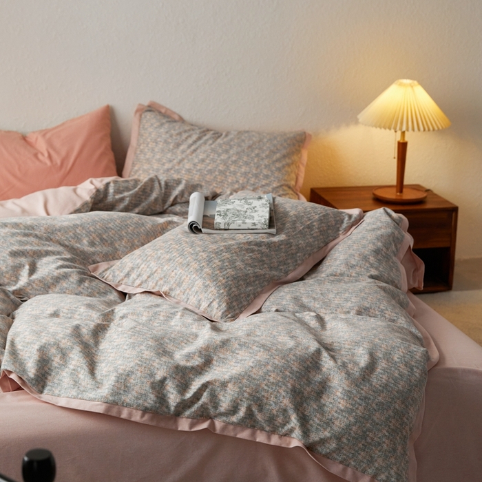 91家纺网 家纺一手货源 找家纺 时年家纺 2023 全棉磨毛飞边工艺款 婉约-桔