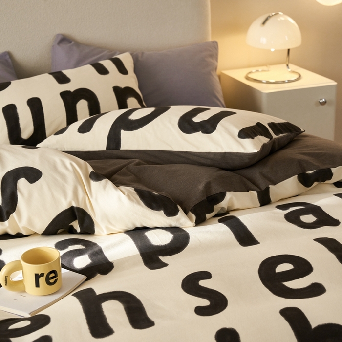 91家纺网 家纺一手货源 找家纺 时年2023新款全棉磨毛印花系列套件-简约风格 心动