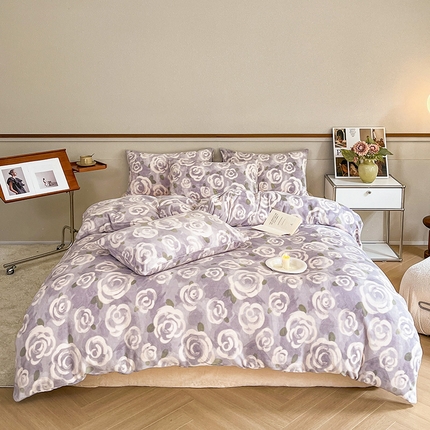 91家纺网 家纺一手货源 找家纺 （总）桃子家居 2023新款ins法式复古赫本碎花山茶花卉加厚牛奶绒系列四件套