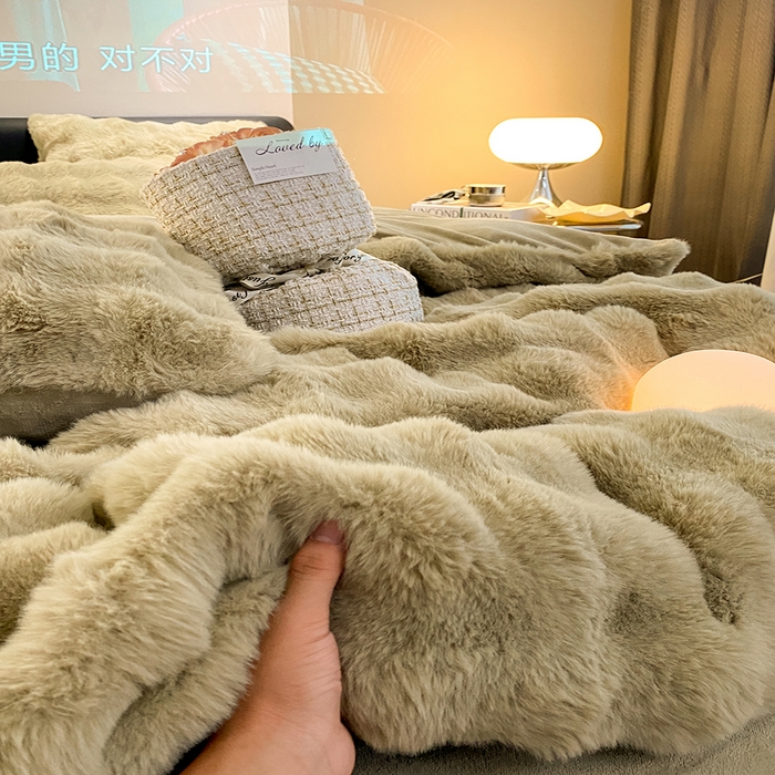 91家纺网 家纺一手货源 找家纺 澳梵家居 2023舒芙蕾印花兔兔绒牛奶绒四件套 舒芙蕾-豆荚绿