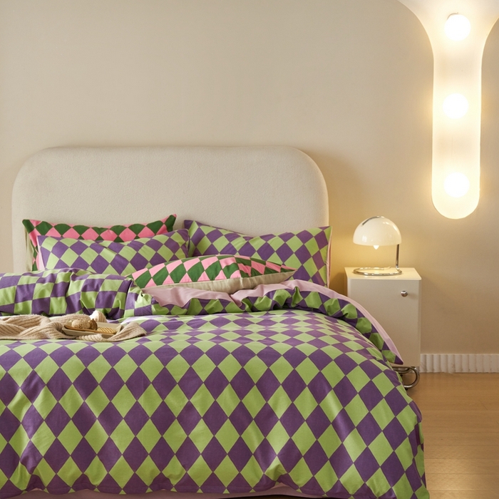 91家纺网 家纺一手货源 找家纺 时年2023新款全棉磨毛印花系列套件-简约风格 晴琳-紫