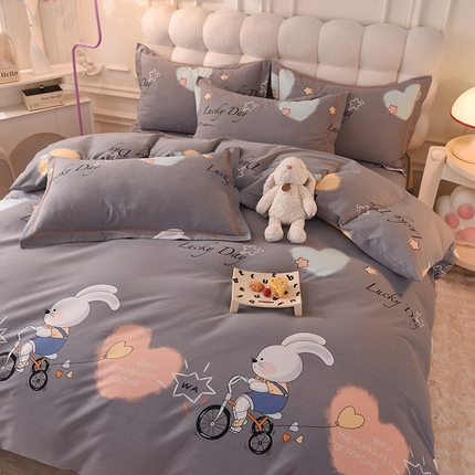 简如   2025新款全棉磨毛印花四件套 彼得兔-灰