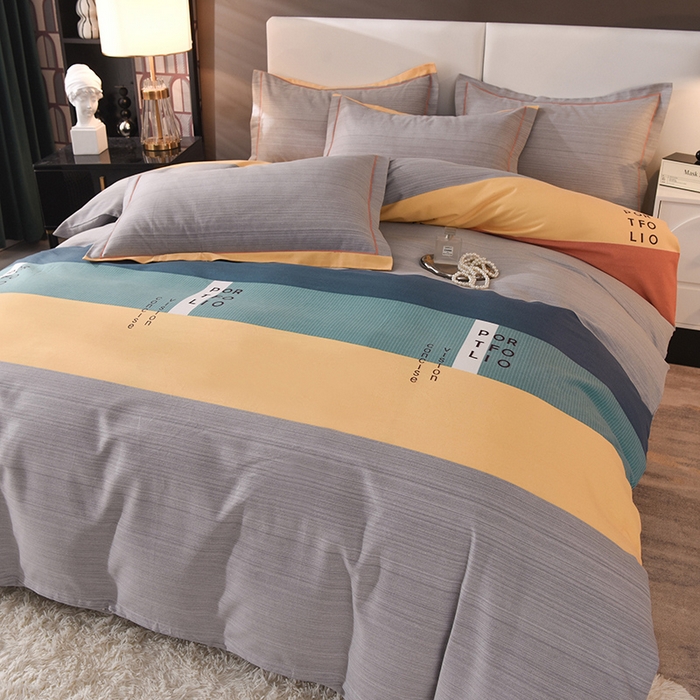 91家纺网 家纺一手货源 找家纺 简如   2025新款全棉磨毛印花四件套 麦凯-蓝