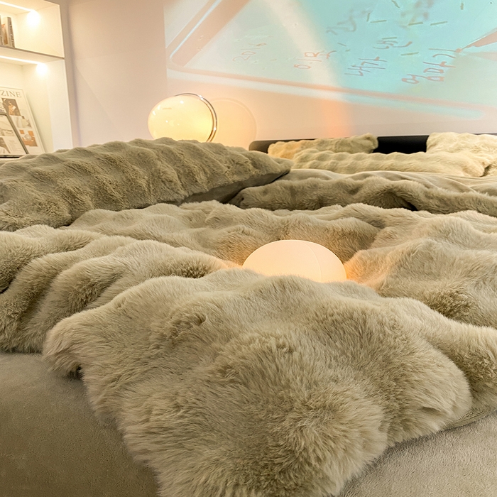 91家纺网 家纺一手货源 找家纺 澳梵家居 2023舒芙蕾印花兔兔绒牛奶绒四件套 舒芙蕾-豆荚绿