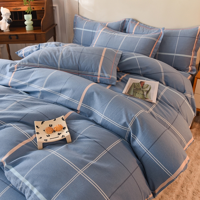 91家纺网 家纺一手货源 找家纺 简如  	2025新款全棉磨毛印花四件套 西索-蓝