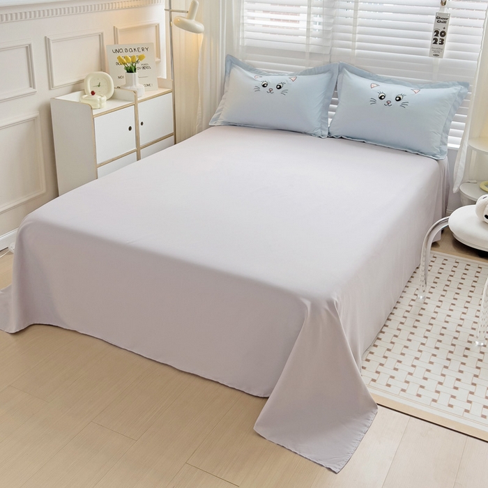 91家纺网 家纺一手货源 找家纺 娜娜 2023新款亲肤柔软水洗磨毛毛巾绣四件套-咪咪猫 咪咪猫-蓝灰