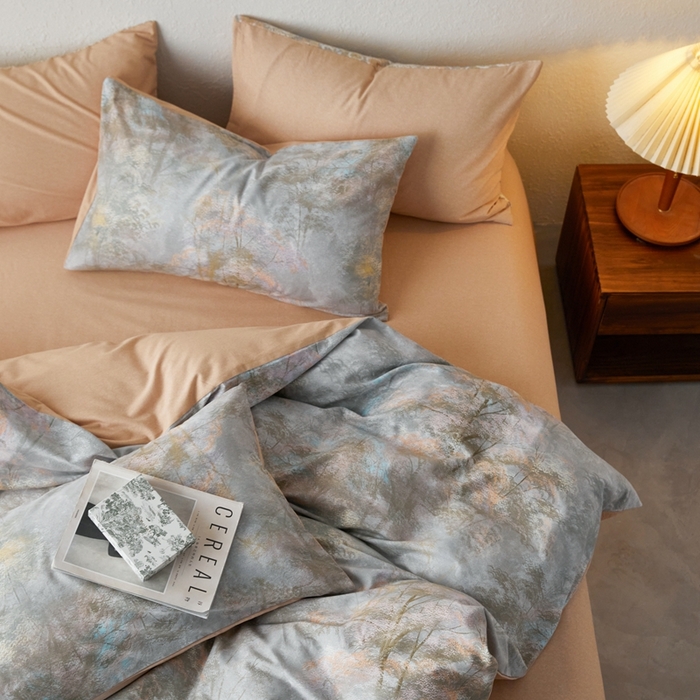 91家纺网 家纺一手货源 找家纺 时年2023新款全棉磨毛印花系列套件-花卉风格 幽静