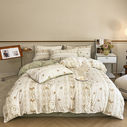 91家纺网 家纺一手货源 找家纺 （总）桃子家居 2023新款ins法式复古赫本碎花山茶花卉加厚牛奶绒系列四件套