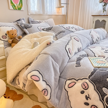 91家纺网 家纺一手货源 找家纺 （总）花伞 2023新款加厚雪花绒羊羔绒秋冬被保暖被芯