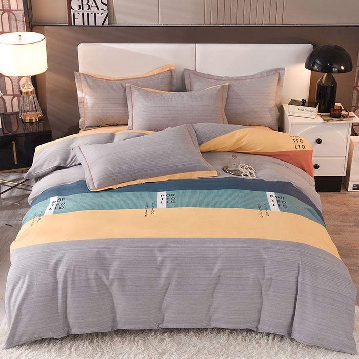 91家纺网 家纺一手货源 找家纺 简如   2025新款全棉磨毛印花四件套 麦凯-蓝