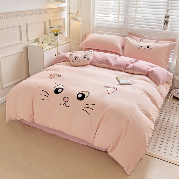 91家纺网 家纺一手货源 找家纺 娜娜 2023新款亲肤柔软水洗磨毛毛巾绣四件套-咪咪猫 咪咪猫-豆粉