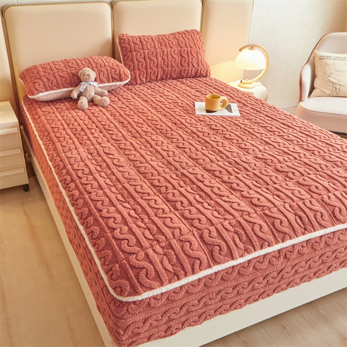 91家纺网 家纺一手货源 找家纺 雯豆 2023新款A类塔芙绒夹棉床笠 砖红