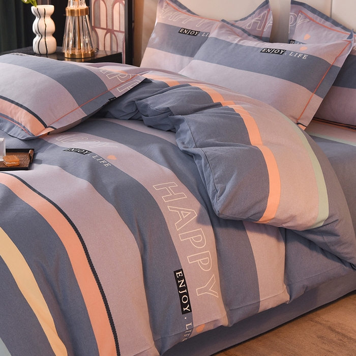 91家纺网 家纺一手货源 找家纺 简如   2025新款全棉磨毛印花四件套 小资生活-蓝