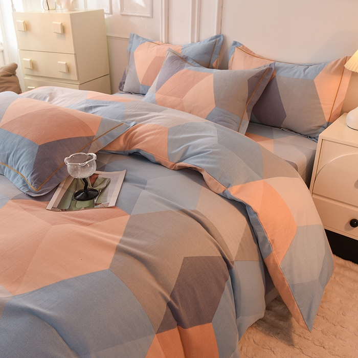 91家纺网 家纺一手货源 找家纺 简如   2025新款全棉磨毛印花四件套 格菱