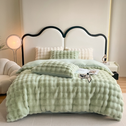 91家纺网 家纺一手货源 找家纺 大元 2025新款高端A类500克獭兔毛11斤皮草加厚牛奶绒兔兔绒兔毛绒四件套 抹茶绿