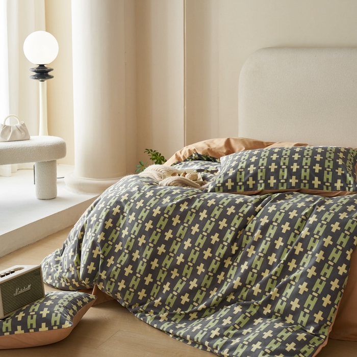 91家纺网 家纺一手货源 找家纺 时年2023新款全棉磨毛印花系列套件-简约风格 恩锦