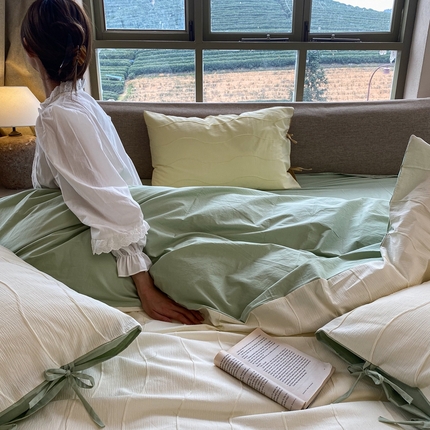 91家纺网 家纺一手货源 找家纺 （总）玉宇阁家纺 2023新款全棉色织浮雕提花四件套-春不晚