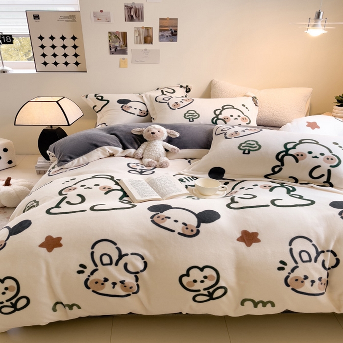 91家纺网 家纺一手货源 找家纺 宅部落 2023新款高克重牛奶绒四件套 欢乐伙伴