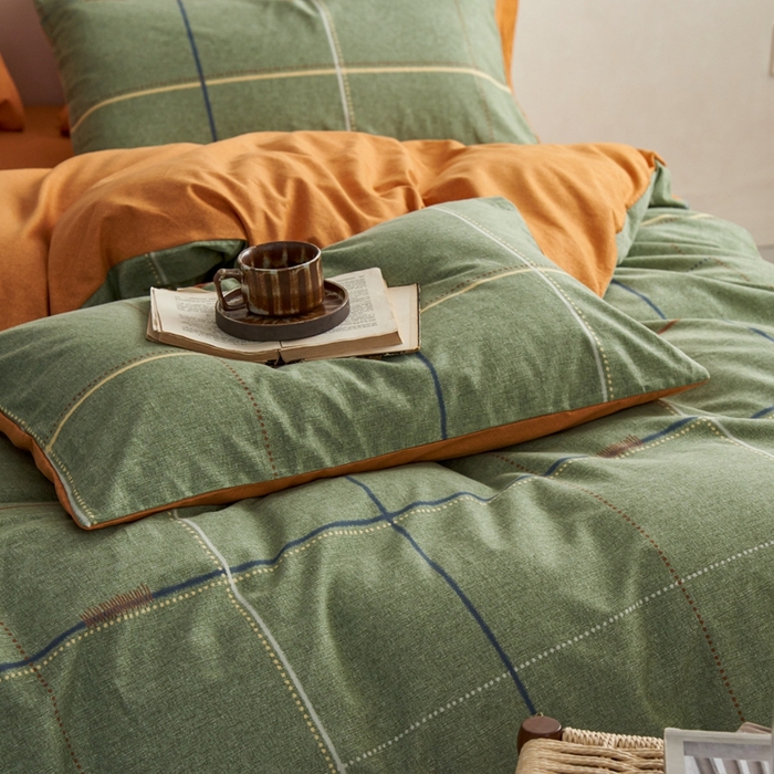 91家纺网 家纺一手货源 找家纺 时年2023新款全棉磨毛印花系列套件-简约风格 贝菡-绿