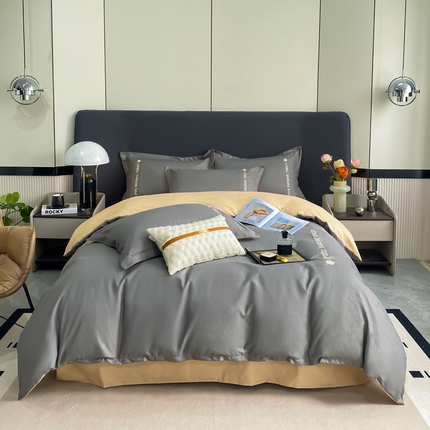 91家纺网 家纺一手货源 找家纺 漫仙阁家纺 2023新款轻奢绣花植物羊绒暖绒四件套 高级灰