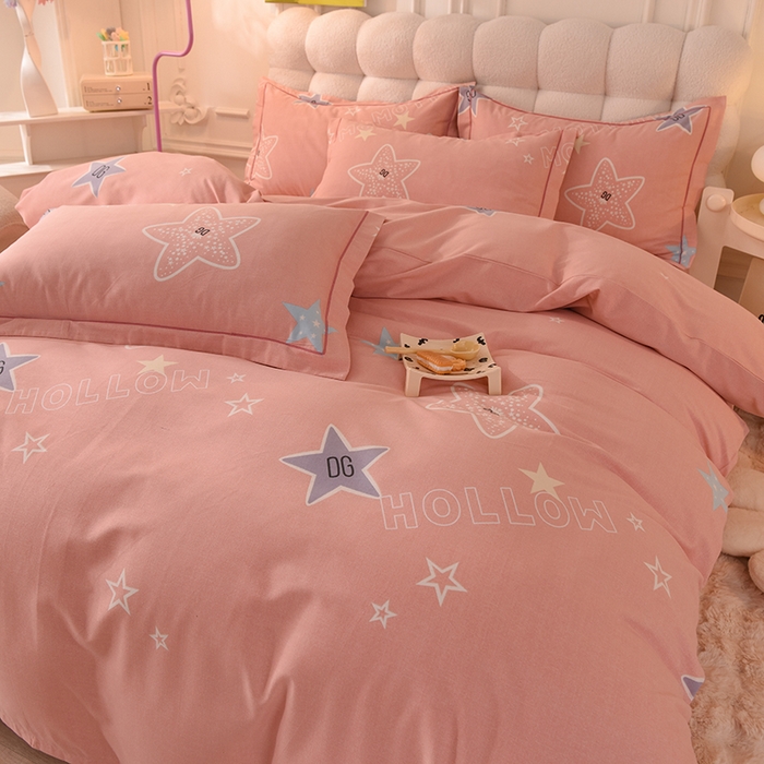 91家纺网 家纺一手货源 找家纺 简如   2025新款全棉磨毛印花四件套 星岛之恋-粉