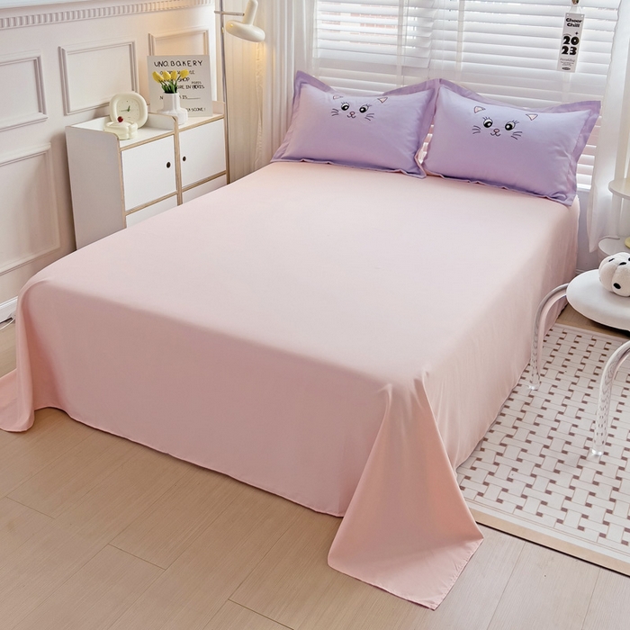 91家纺网 家纺一手货源 找家纺 娜娜 2023新款亲肤柔软水洗磨毛毛巾绣四件套-咪咪猫 咪咪猫-淡紫