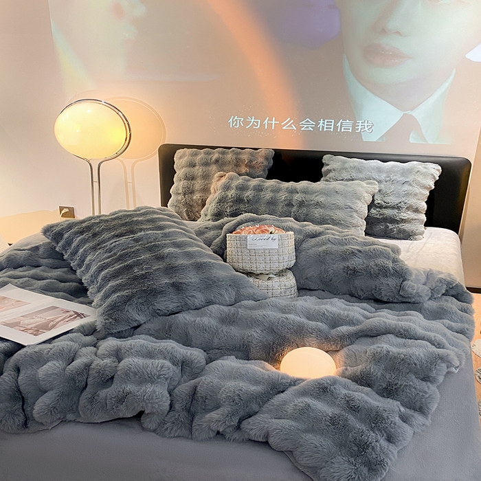 91家纺网 家纺一手货源 找家纺 澳梵家居 2023舒芙蕾印花兔兔绒牛奶绒四件套 舒芙蕾-灰色