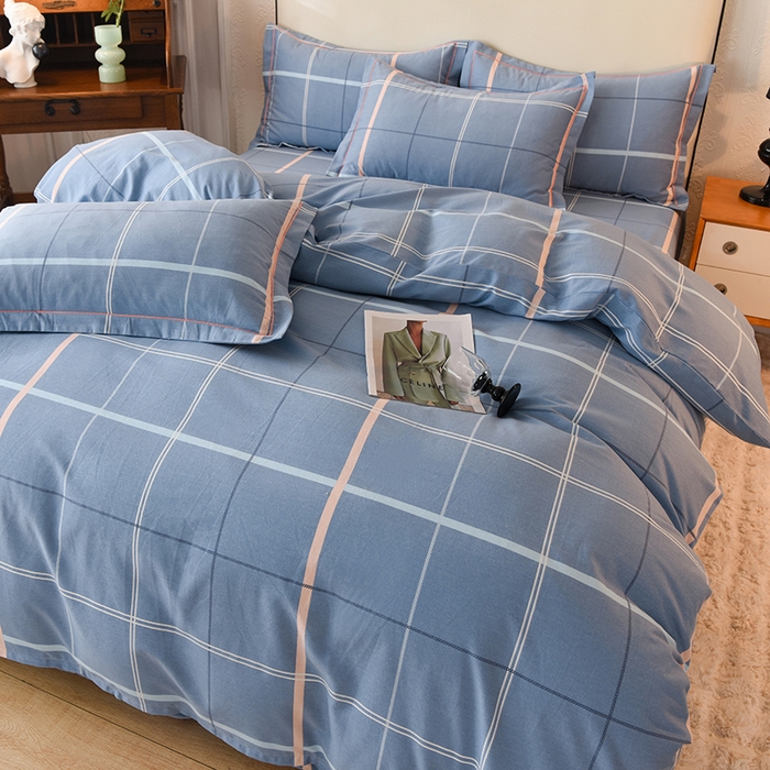 91家纺网 家纺一手货源 找家纺 简如  	2025新款全棉磨毛印花四件套 西索-蓝